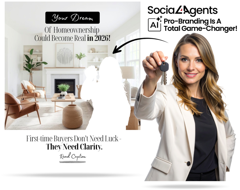 AI pro-branded real estate post featuring an agent holding house keys