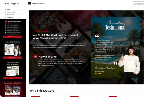 Dashboard view of the testimonials page